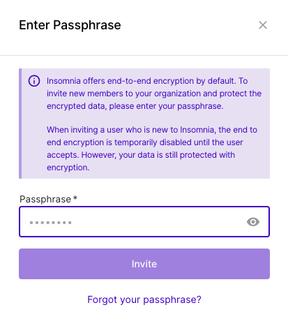 Forgot passphrase via Invite